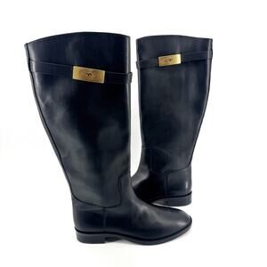 Tory Burch Calf Leather T-Hardware Tall Riding Boots Size 9.5 NWOB $528 Logo